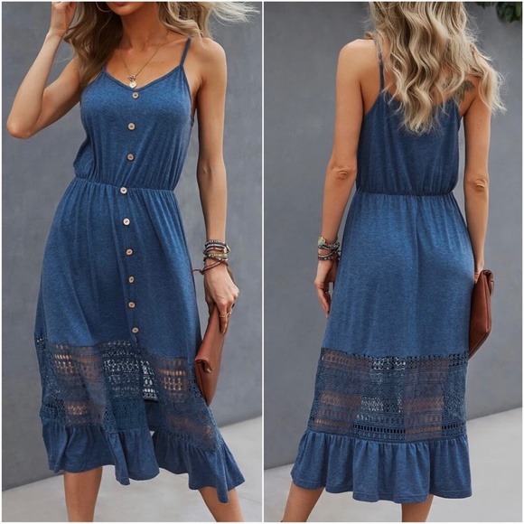 Button Detail Lace Cami Midi Dress - Picture 4 of 8